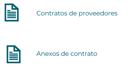 Dos íconos de documento, acompañados por las etiquetas "contratos de proveedores" y "anexos de contrato".